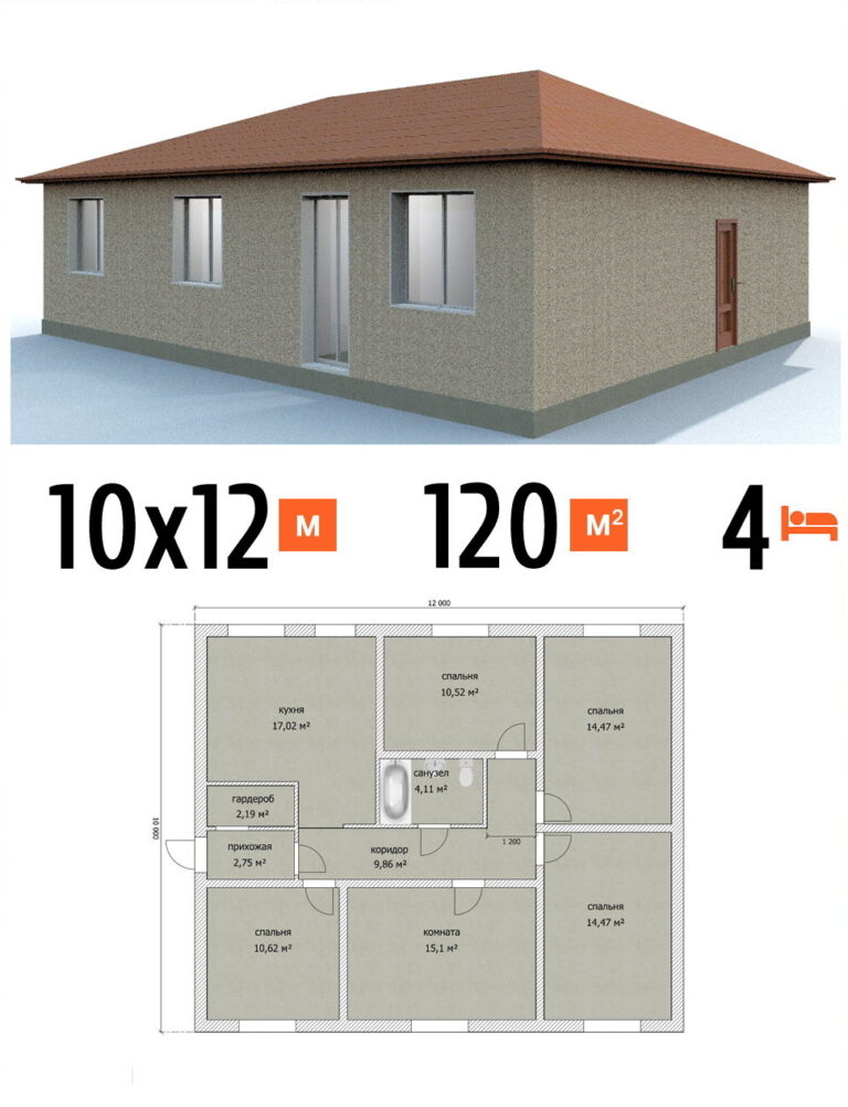 Проект дома 120 кв.м 4 спальни 10 на 12 одноэтажный - цена строительства фото и планы