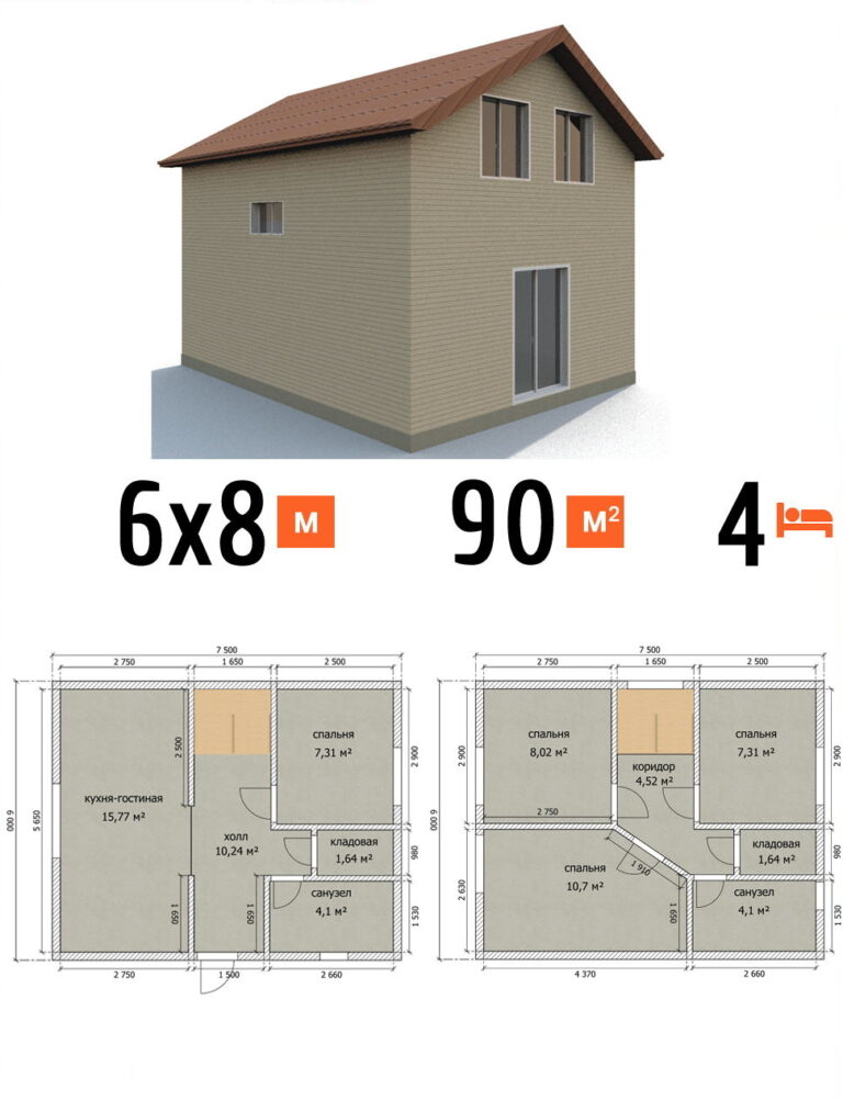 Проект дома 90 кв.м 4 спальни 6 на 8 одноэтажный - цена постройки фото и планы